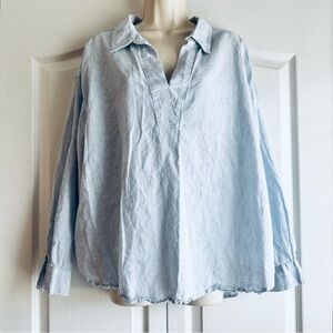 H&M Striped Popover Linen Blend Shirt